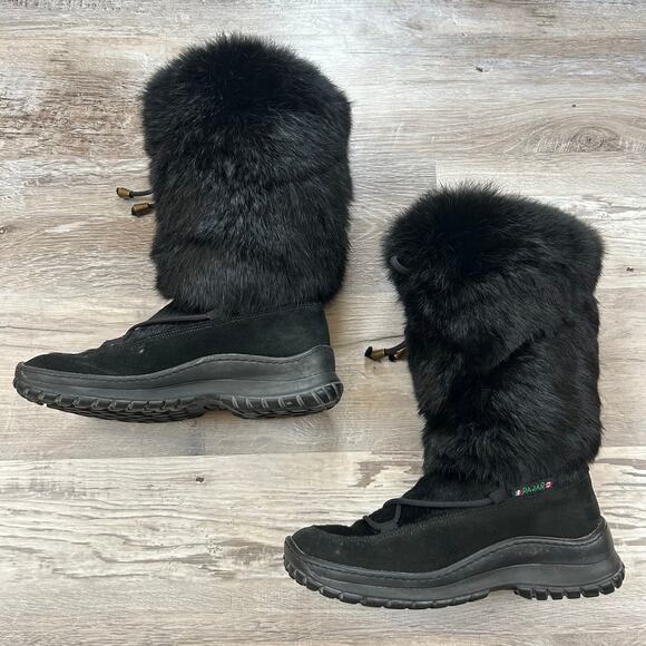 Pajar Canada Black Suede Rabbit Fur Snow Boots Winter Chalet Goth 36 EU 7 US - Picture 1 of 12